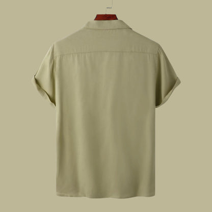 Men's Casual Solid Color Short Sleeved Button-up Shirt - ChoreGirl