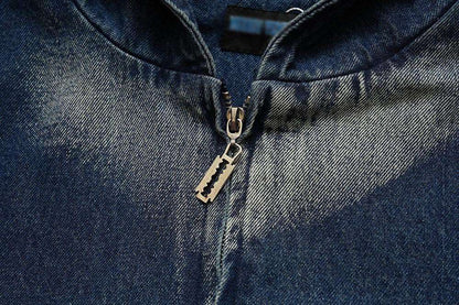 Men's Hooded Zip-up Denim Jacket - ChoreGirl