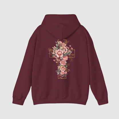Custom Unisex Blooming Flower Cross Heavy Blend Hoodie | PERSONALIZED - ChoreGirl