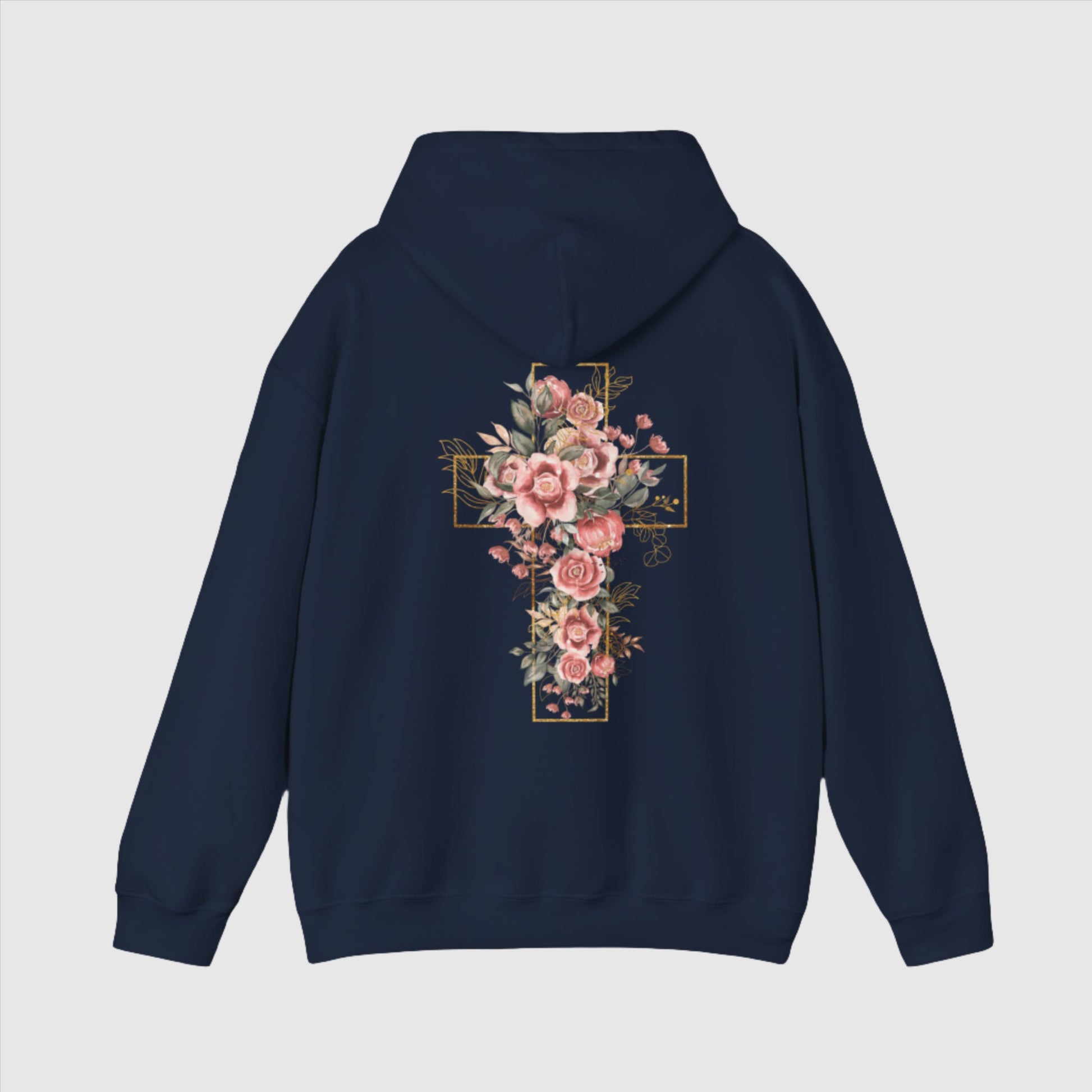 Custom Unisex Blooming Flower Cross Heavy Blend Hoodie | PERSONALIZED - ChoreGirl