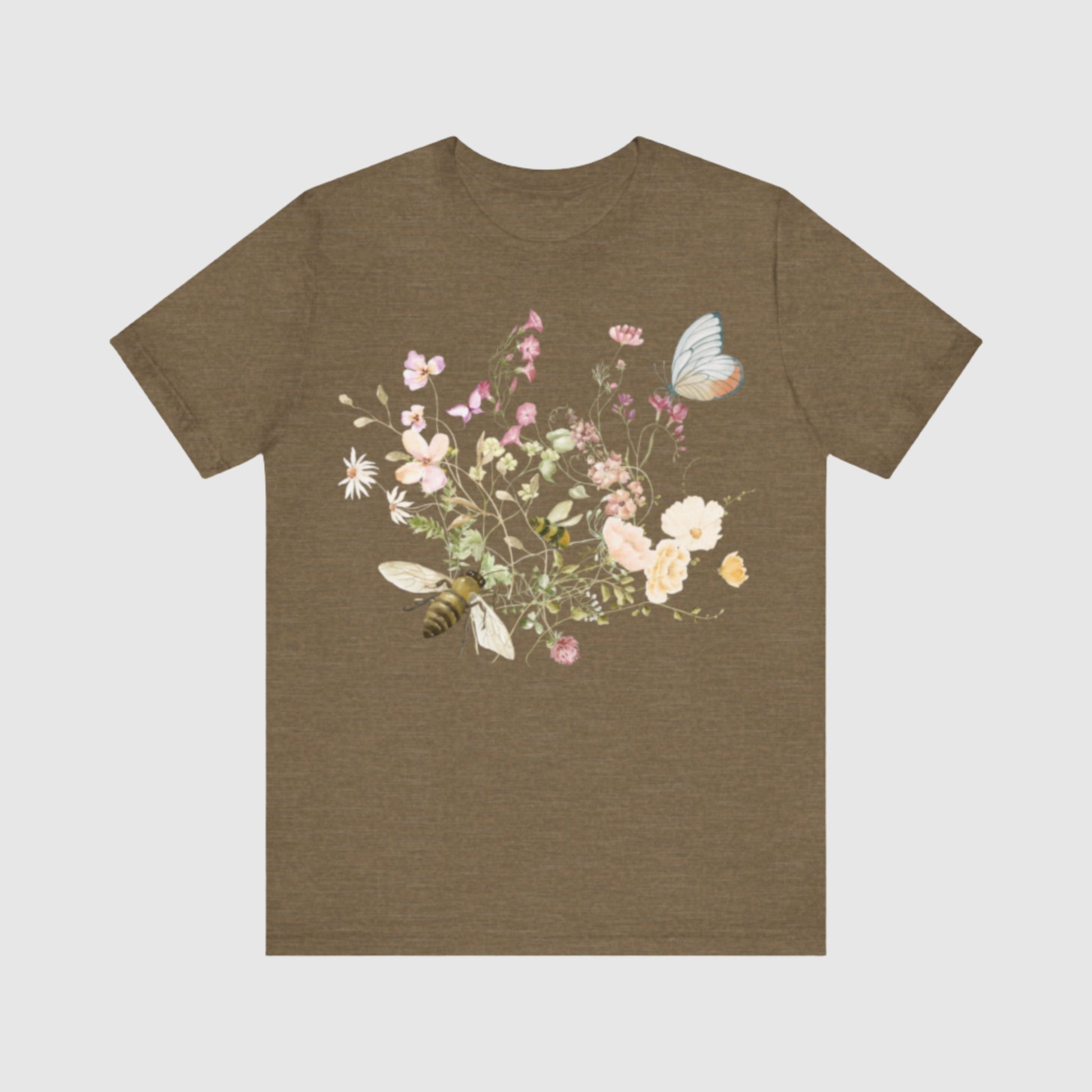 Unisex Vintage Wild Flower and Bee Jersey Short Sleeve Tee - ChoreGirl