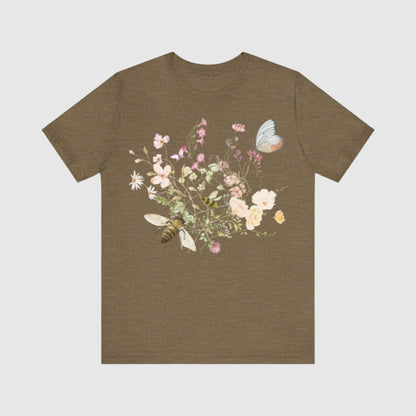 Unisex Vintage Wild Flower and Bee Jersey Short Sleeve Tee - ChoreGirl
