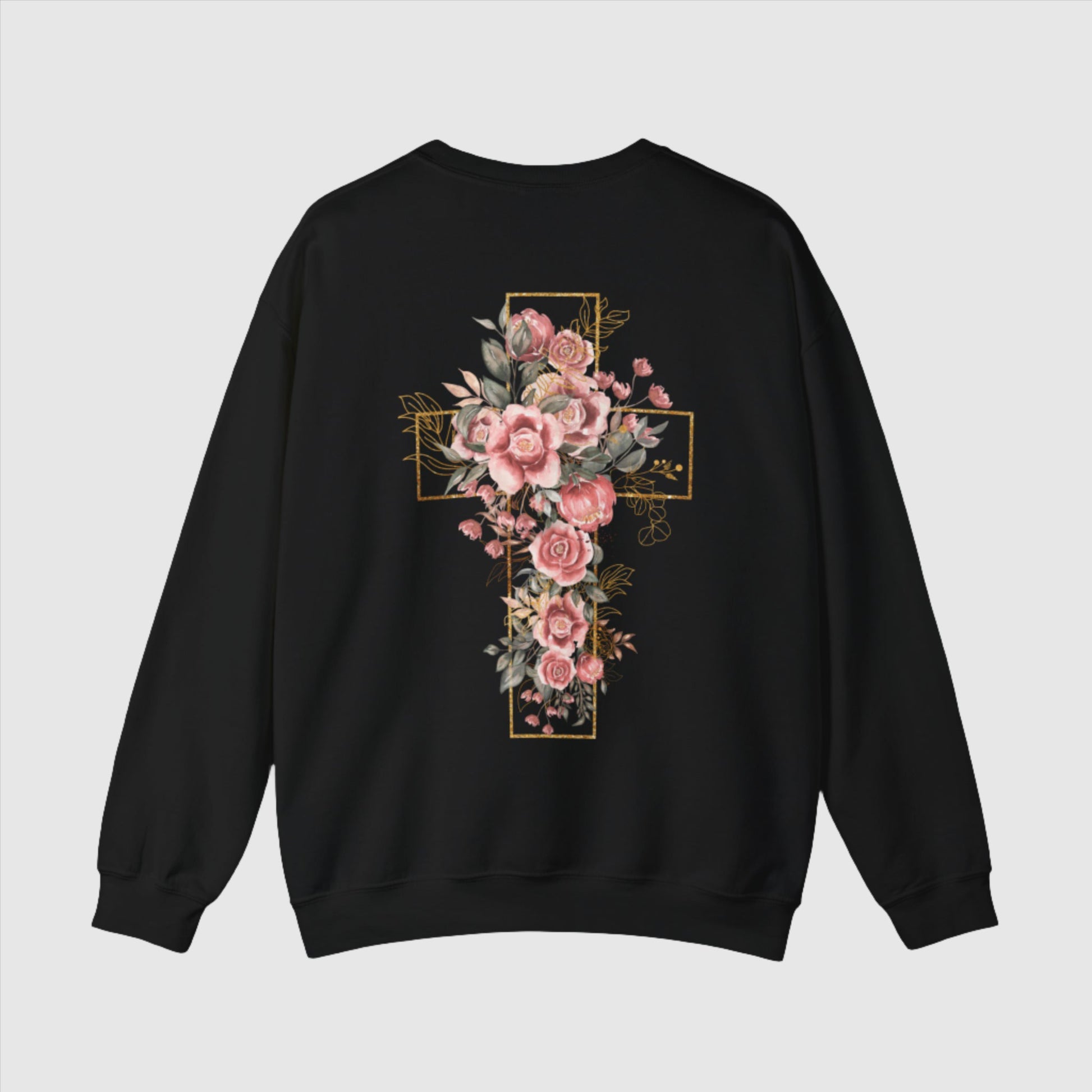 Custom Unisex Blooming Flower Cross Heavy Blend Crewneck Sweatshirt | PERSONALIZED - ChoreGirl