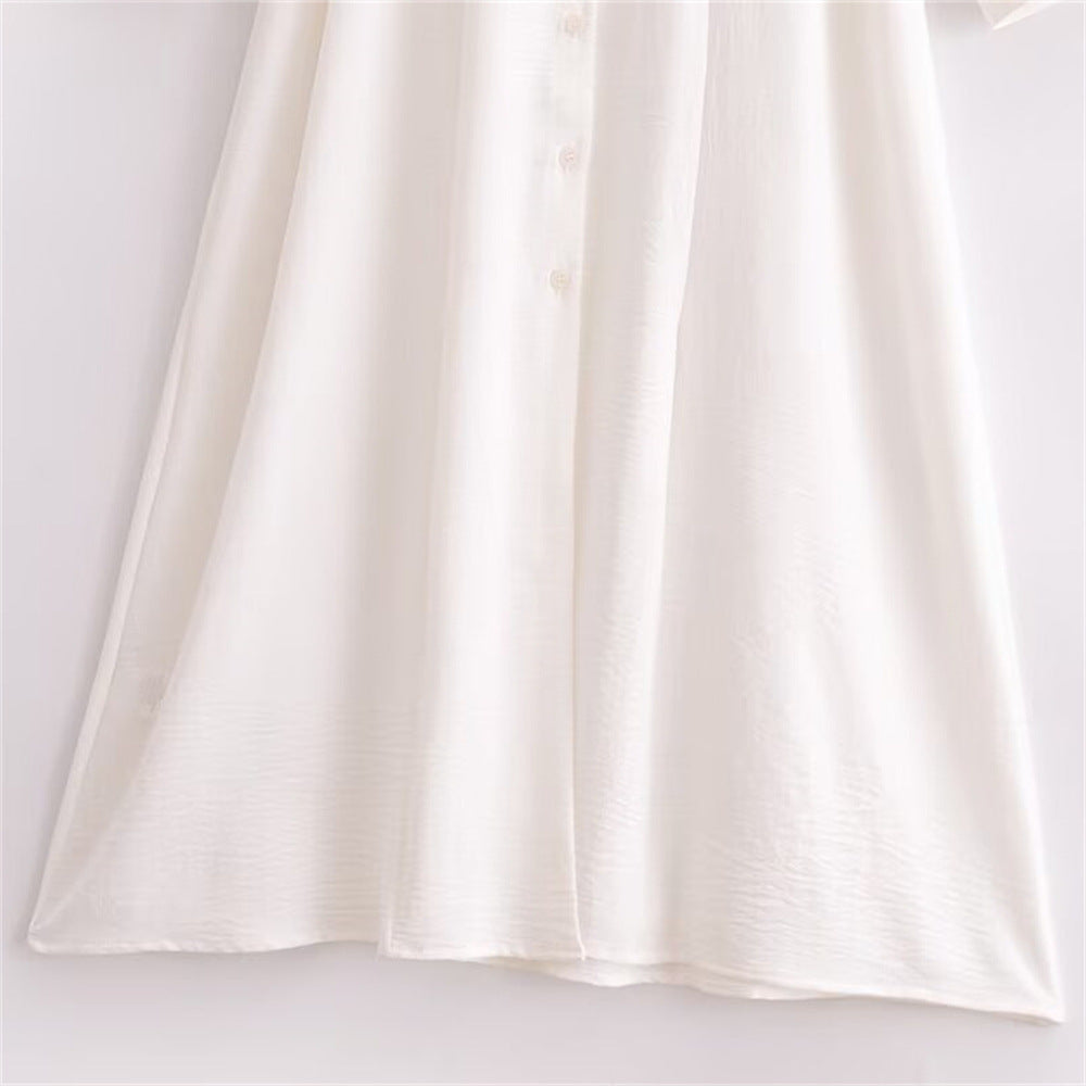 Women's White Thin Shirt Dress with Belt - ChoreGirl