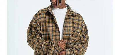 Unisex Retro Plaid Long Sleeve Button Up Shirt - ChoreGirl