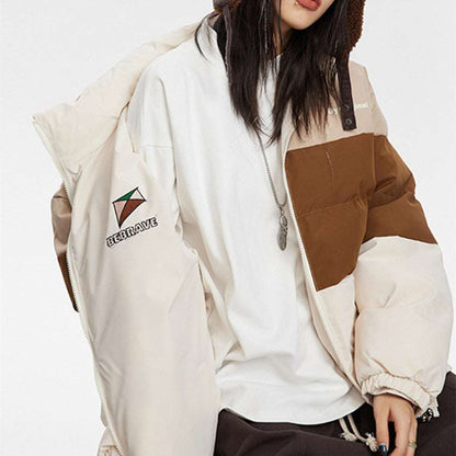 Unisex Couples Contrast Color Embroidered Stand Collar Coat - 2 in 1 wear - ChoreGirl