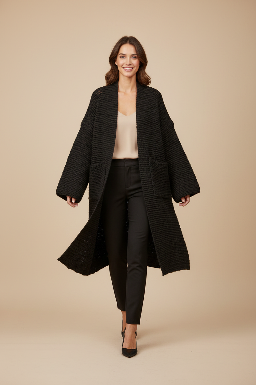 Long Thick Cardigan Coat - Oversized Loose-Fit Knit