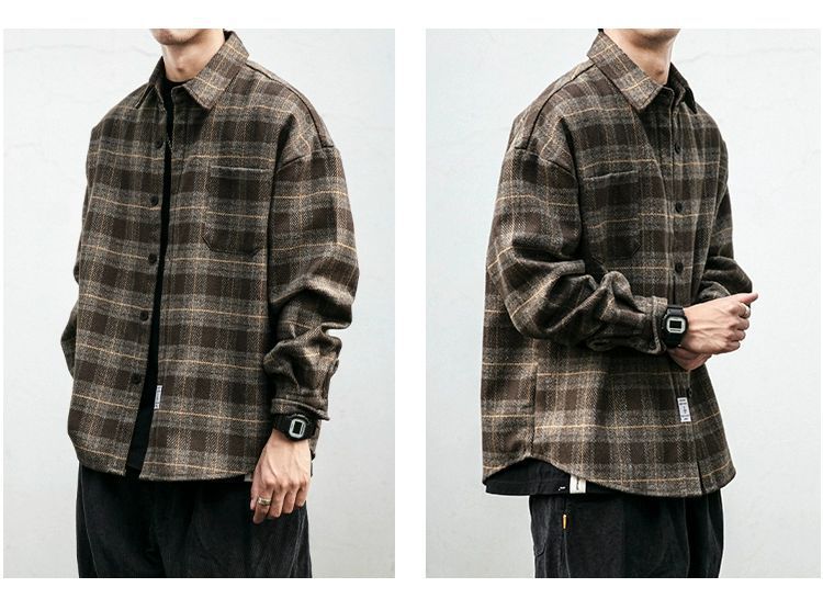 Men's Retro Pattern Long Sleeve Plaid Button-up Shirt - ChoreGirl