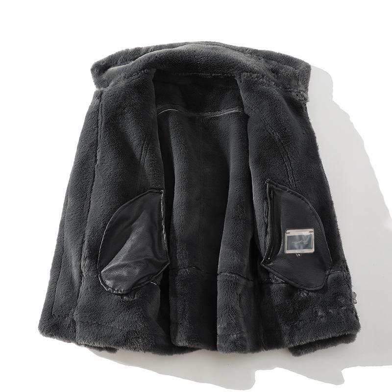 Men's Fur Integrated Fleece-lined Thickened Long Sleeve Coat - ChoreGirl