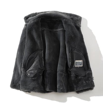 Men's Fur Integrated Fleece-lined Thickened Long Sleeve Coat - ChoreGirl