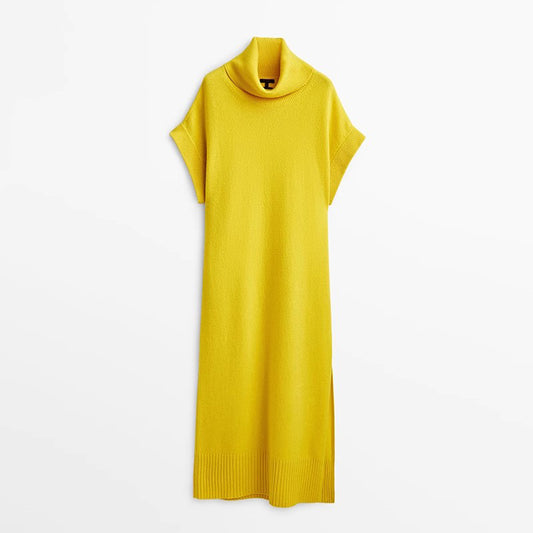Women's High Collar Sleeveless Knitted Dress - ChoreGirl