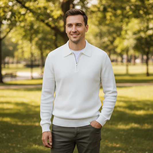 Men's Leisure Warm Knitted Half Zipper And Lapel Collar Sweater