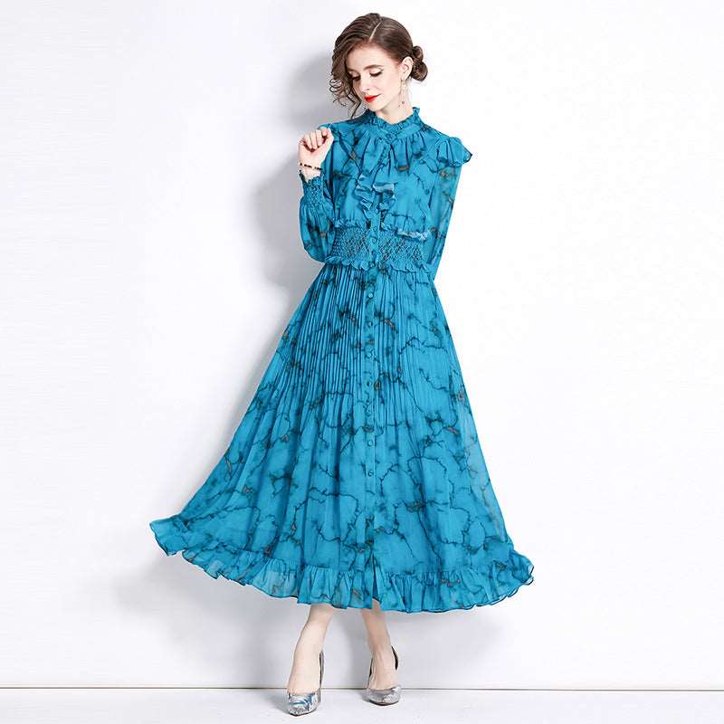 Women's Elegant Elastic Waist-tightening Pleated Dress - ChoreGirl
