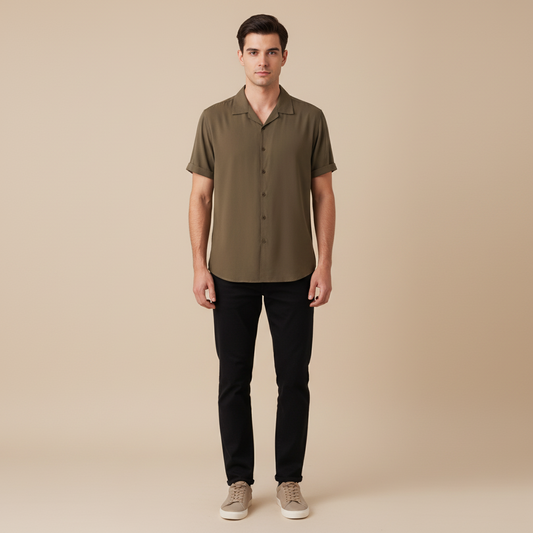 Men's Casual Solid Color Short Sleeved Button-up Shirt