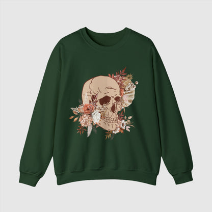 Custom Unisex Vintage Skull and Flower Heavy Blend Crewneck Sweatshirt | PERSONALIZED - ChoreGirl