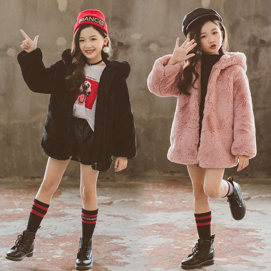 Girl's Faux Fur Thickened Thermal Coat - ChoreGirl
