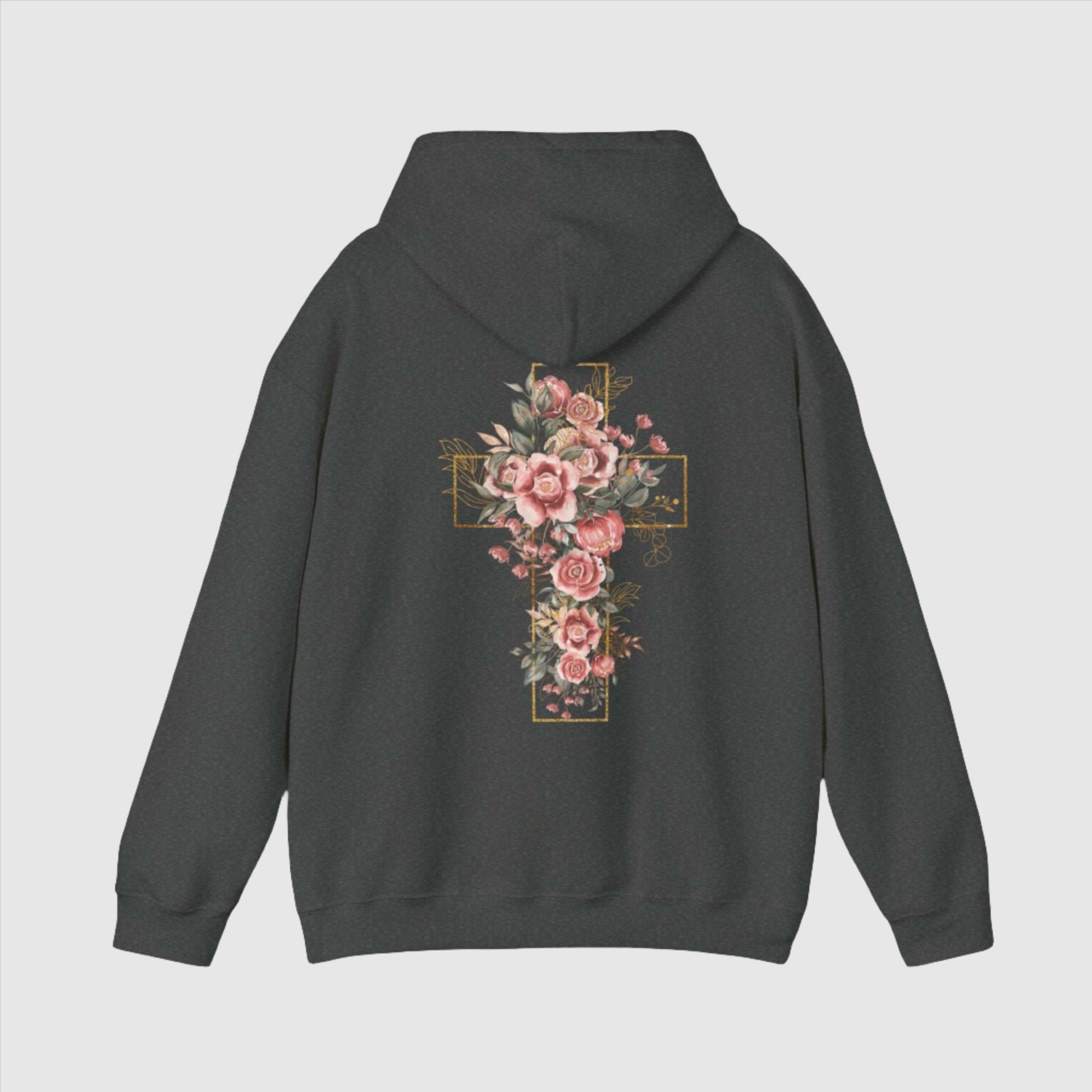 Custom Unisex Blooming Flower Cross Heavy Blend Hoodie | PERSONALIZED - ChoreGirl