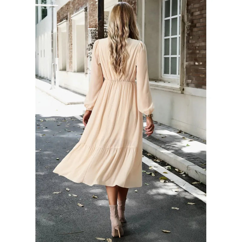 Women's Elegant Long V-neck Dress - ChoreGirl