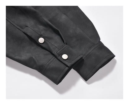 Men's Retro Street Style Washed-out PU Leather Long Sleeved Button-up Shirt - ChoreGirl
