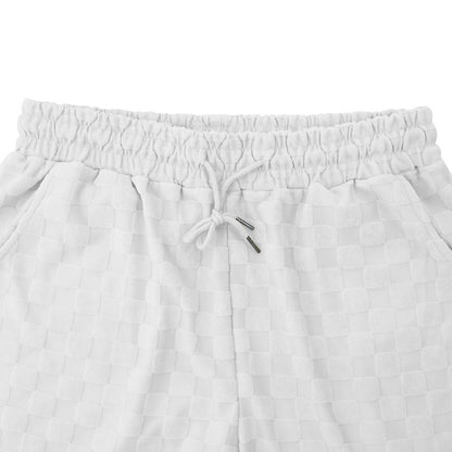 Men's Casual Loose Jacquard Plaid Short Sleeved T-Shirt and Shorts Outfit Set - ChoreGirl