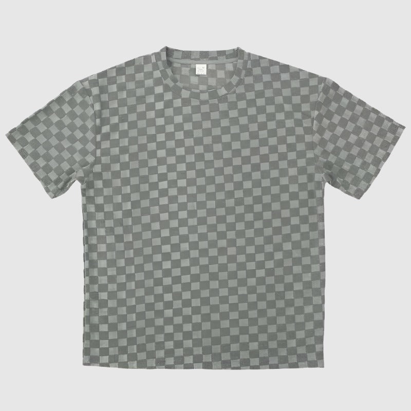 Men's Casual Loose Jacquard Plaid Short Sleeved T-Shirt and Shorts Outfit Set - ChoreGirl