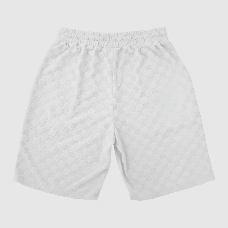 Men's Casual Loose Jacquard Plaid Short Sleeved T-Shirt and Shorts Outfit Set - ChoreGirl
