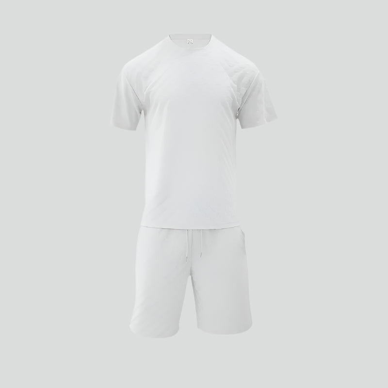 Men's Casual Loose Jacquard Plaid Short Sleeved T-Shirt and Shorts Outfit Set - ChoreGirl