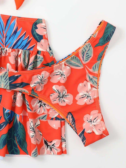 Women's Floral Print High Waist Swimming Pants, Swimming Skirt and Backless Top Three-piece Set - ChoreGirl