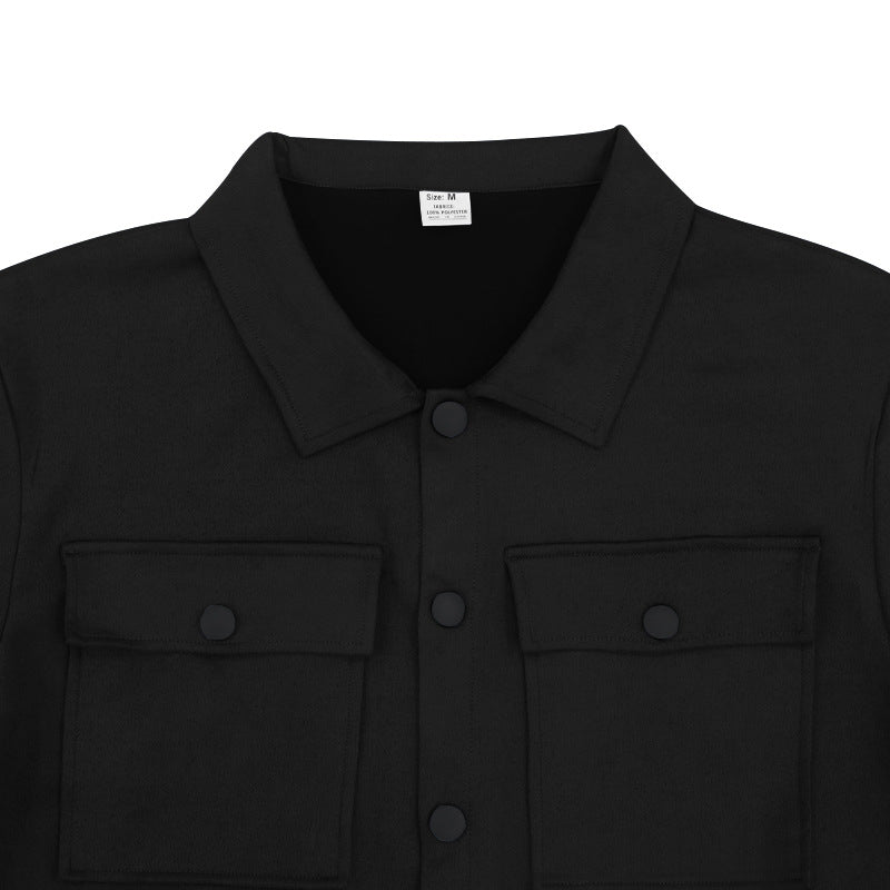 Men's Suede Single-breasted Solid Color Slim Fit Short Sleeved Shirt and Pants Two-piece Outfit Set - ChoreGirl