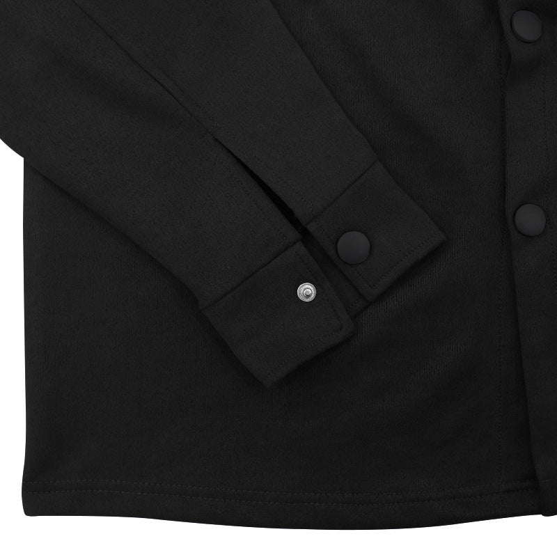 Men's Suede Single-breasted Solid Color Slim Fit Short Sleeved Shirt and Pants Two-piece Outfit Set - ChoreGirl