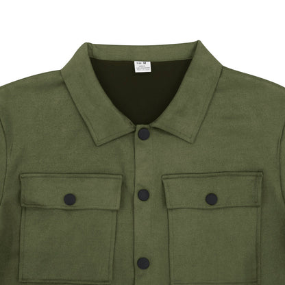 Men's Suede Single-breasted Solid Color Slim Fit Short Sleeved Shirt and Pants Two-piece Outfit Set - ChoreGirl