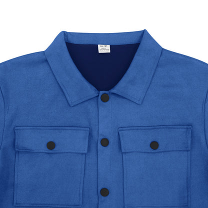 Men's Suede Single-breasted Solid Color Slim Fit Short Sleeved Shirt and Pants Two-piece Outfit Set - ChoreGirl