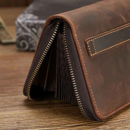 Men's Retro Hand Multifunctional Zipper Leather Wallet - ChoreGirl