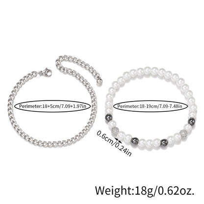 Men's Fashion Zircon Pearl Bracelet - ChoreGirl