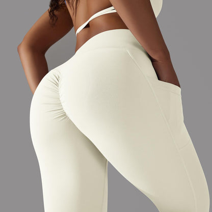 Women's Nude Feel Skin-friendly Cross Waist Stretch Fitness Pants With Pocket - ChoreGirl