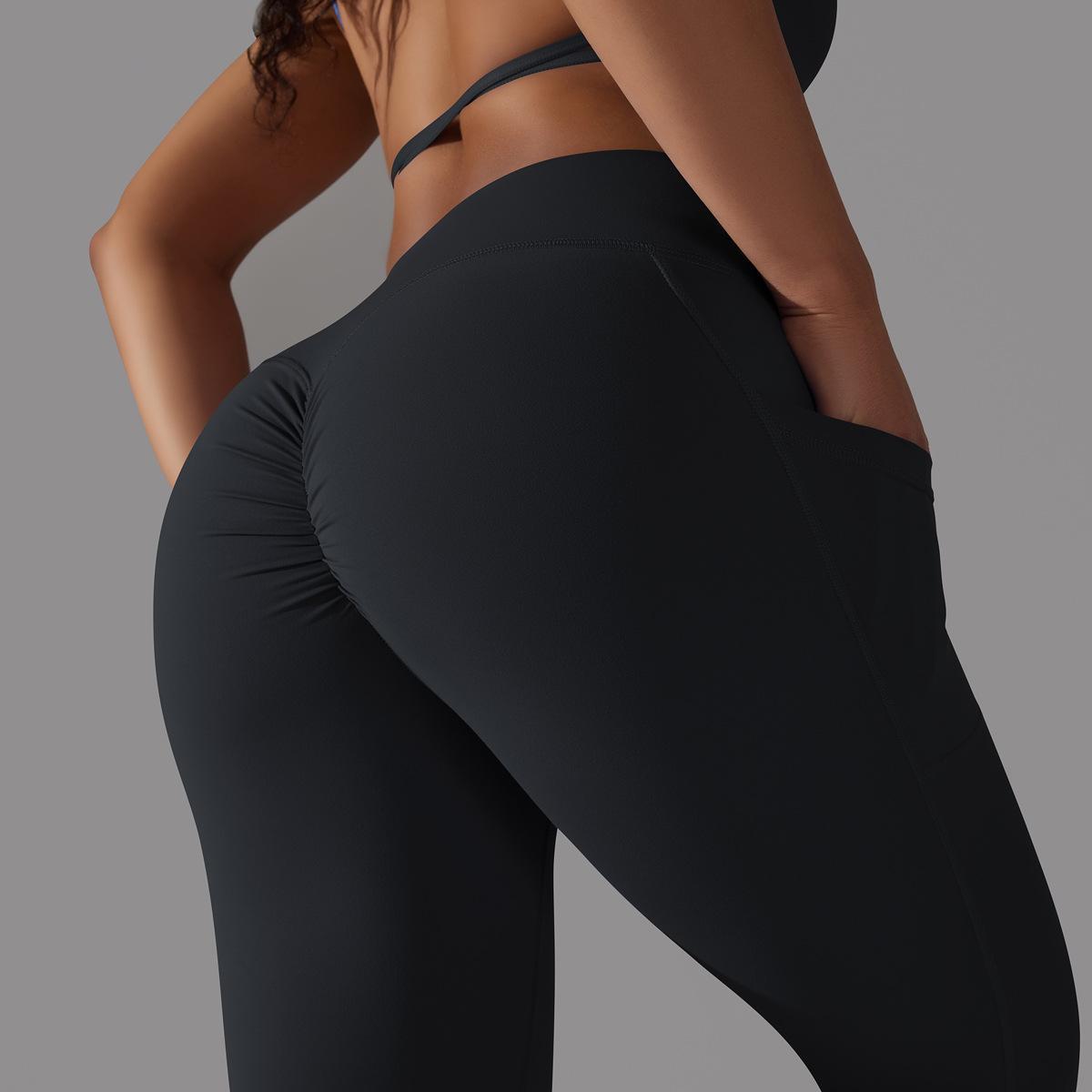 Women's Nude Feel Skin-friendly Cross Waist Stretch Fitness Pants With Pocket - ChoreGirl