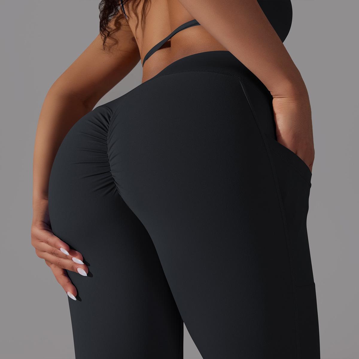 Women's Nude Feel Skin-friendly Cross Waist Stretch Fitness Pants With Pocket - ChoreGirl