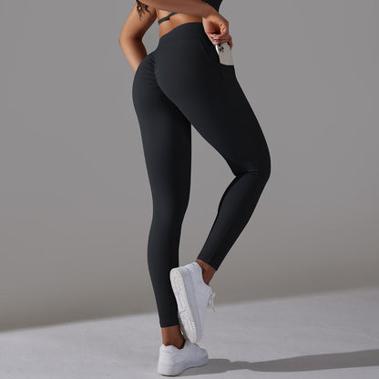 Women's Nude Feel Skin-friendly Cross Waist Stretch Fitness Pants With Pocket - ChoreGirl