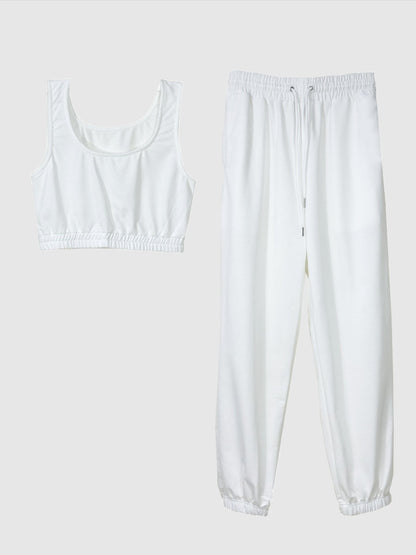 Women's Casual Cropped Tank Top and Pants Two-piece Outfit Set - ChoreGirl