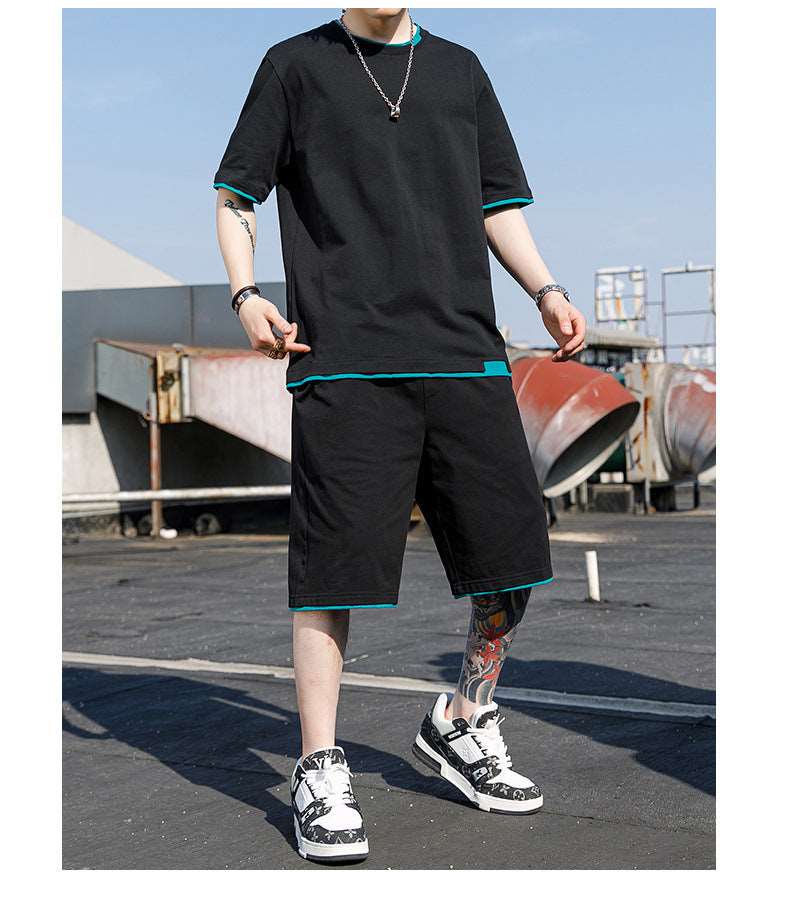Men's Stylish Short Sleeved T-Shirt and Shorts Two-piece Outfit Set - ChoreGirl