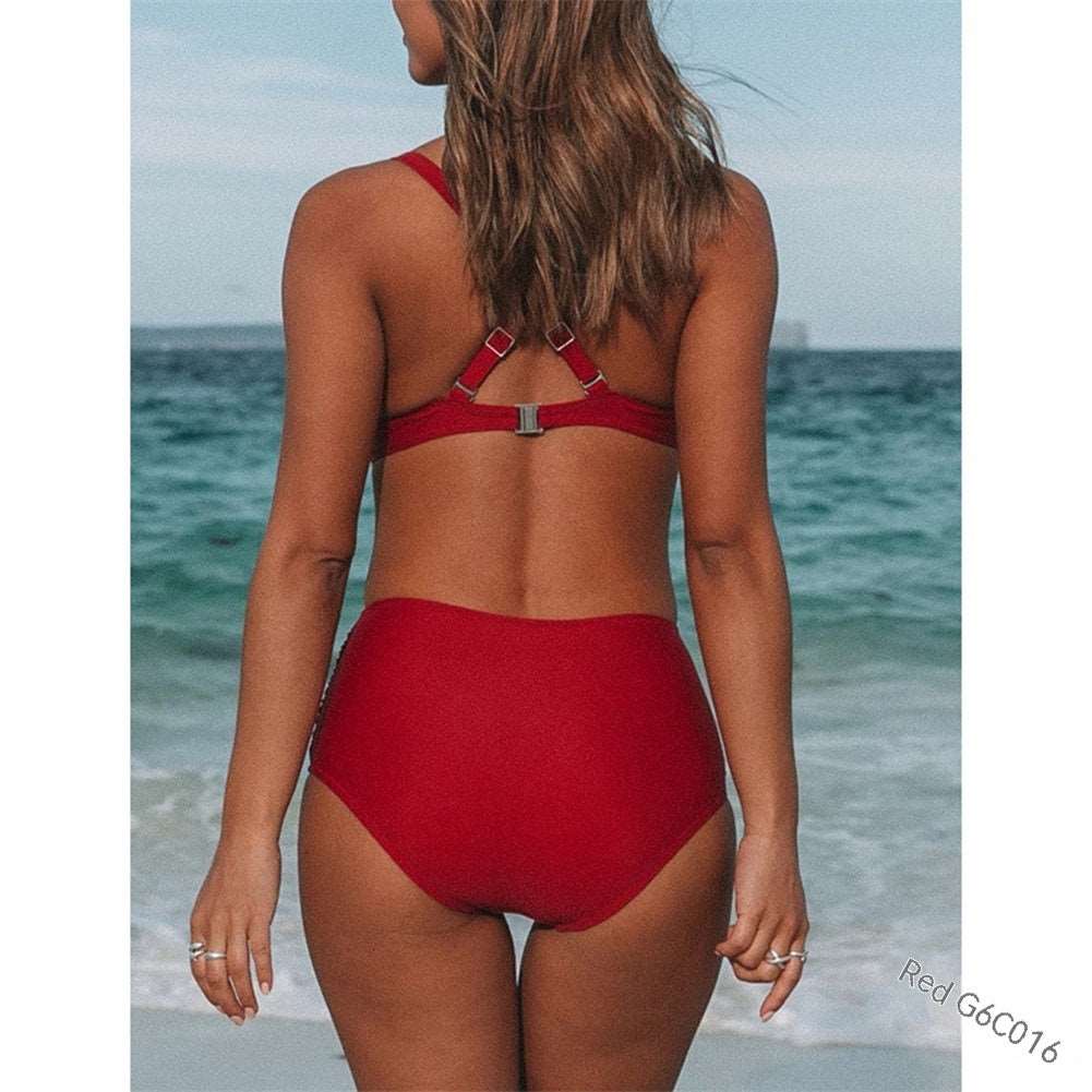 Women's Cross Strap Solid Color Swimsuit - ChoreGirl