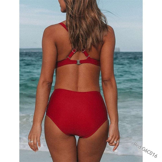 Women's Cross Strap Solid Color Swimsuit - ChoreGirl
