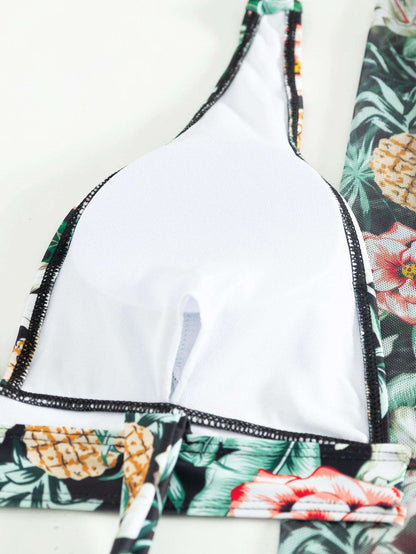 Women's Multicolor Printed Two-piece Swimsuit with Cover-up Robe - ChoreGirl