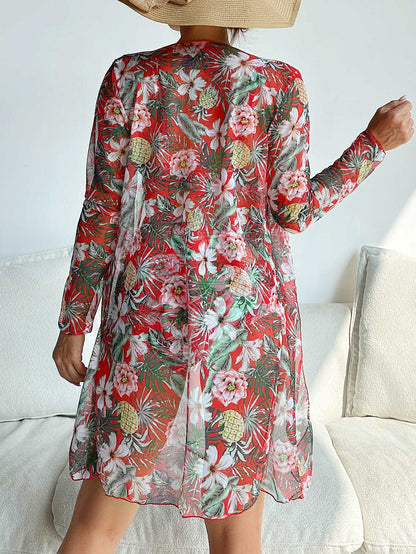 Women's Multicolor Printed Two-piece Swimsuit with Cover-up Robe - ChoreGirl