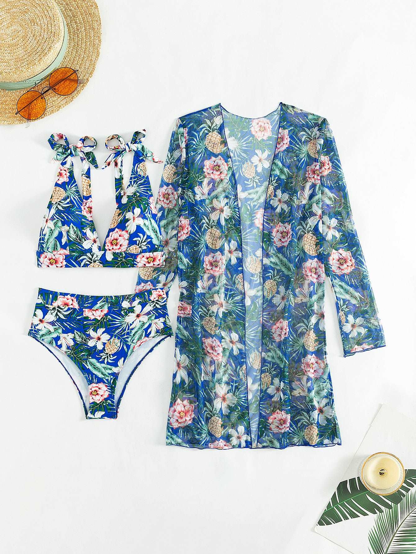 Women's Multicolor Printed Two-piece Swimsuit with Cover-up Robe - ChoreGirl