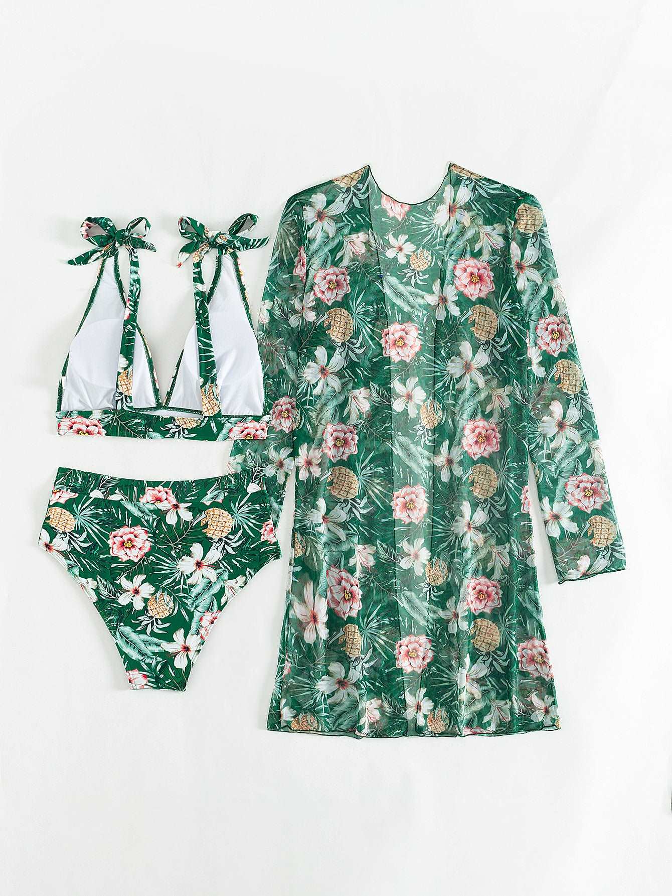 Women's Multicolor Printed Two-piece Swimsuit with Cover-up Robe - ChoreGirl
