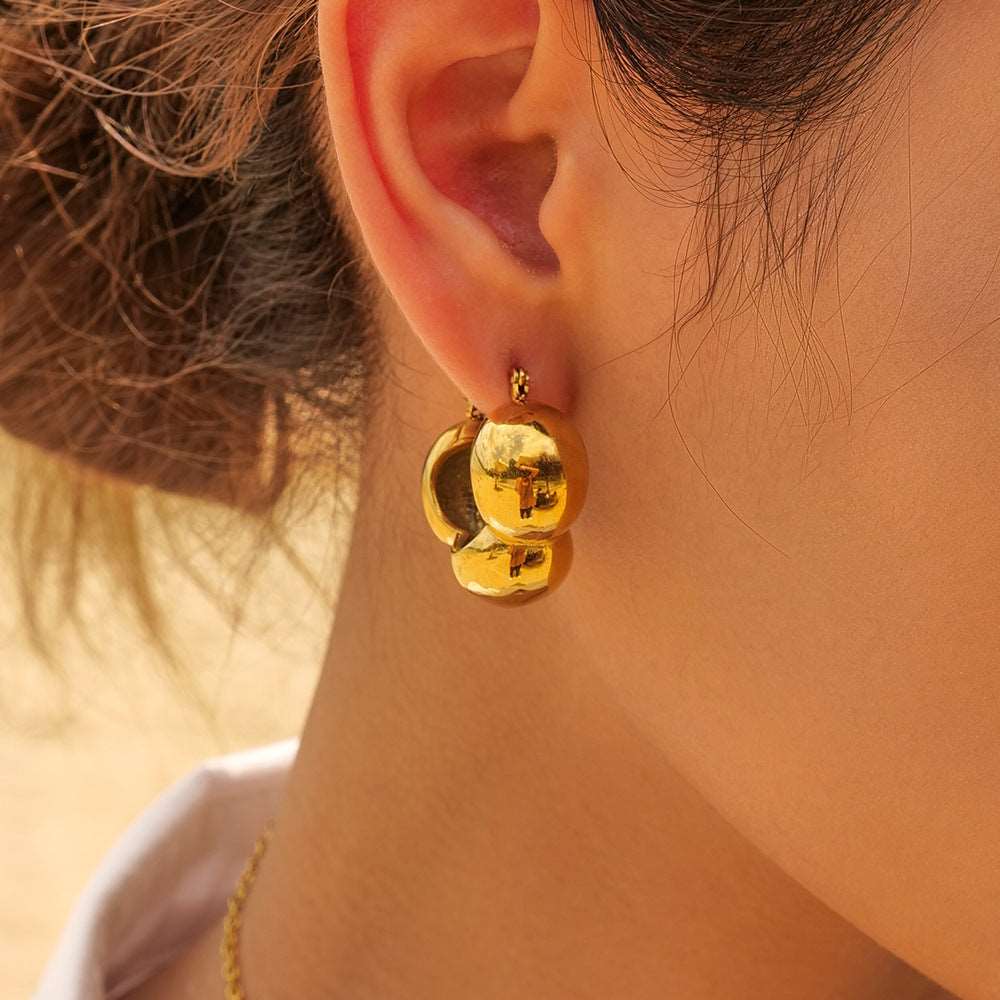 Women's 18K Gold Stainless Steel Three Hemisphere Earrings - ChoreGirl