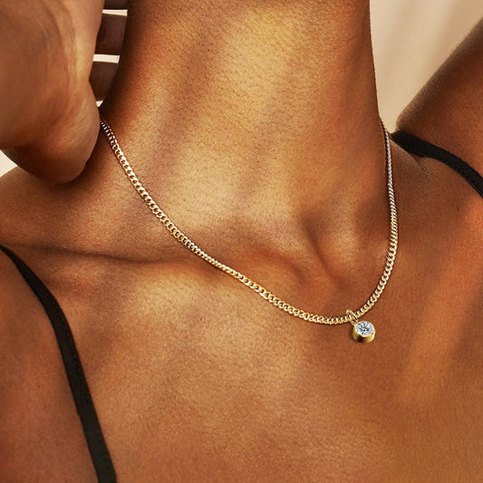 Unisex Stainless Steel Necklace With Diamond Birthstone Pendant - ChoreGirl