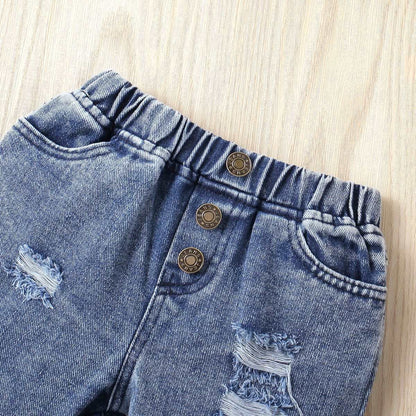 Baby Girl Solid Color Sleeveless Top and Denim Trousers Two-piece Outfit Set - ChoreGirl
