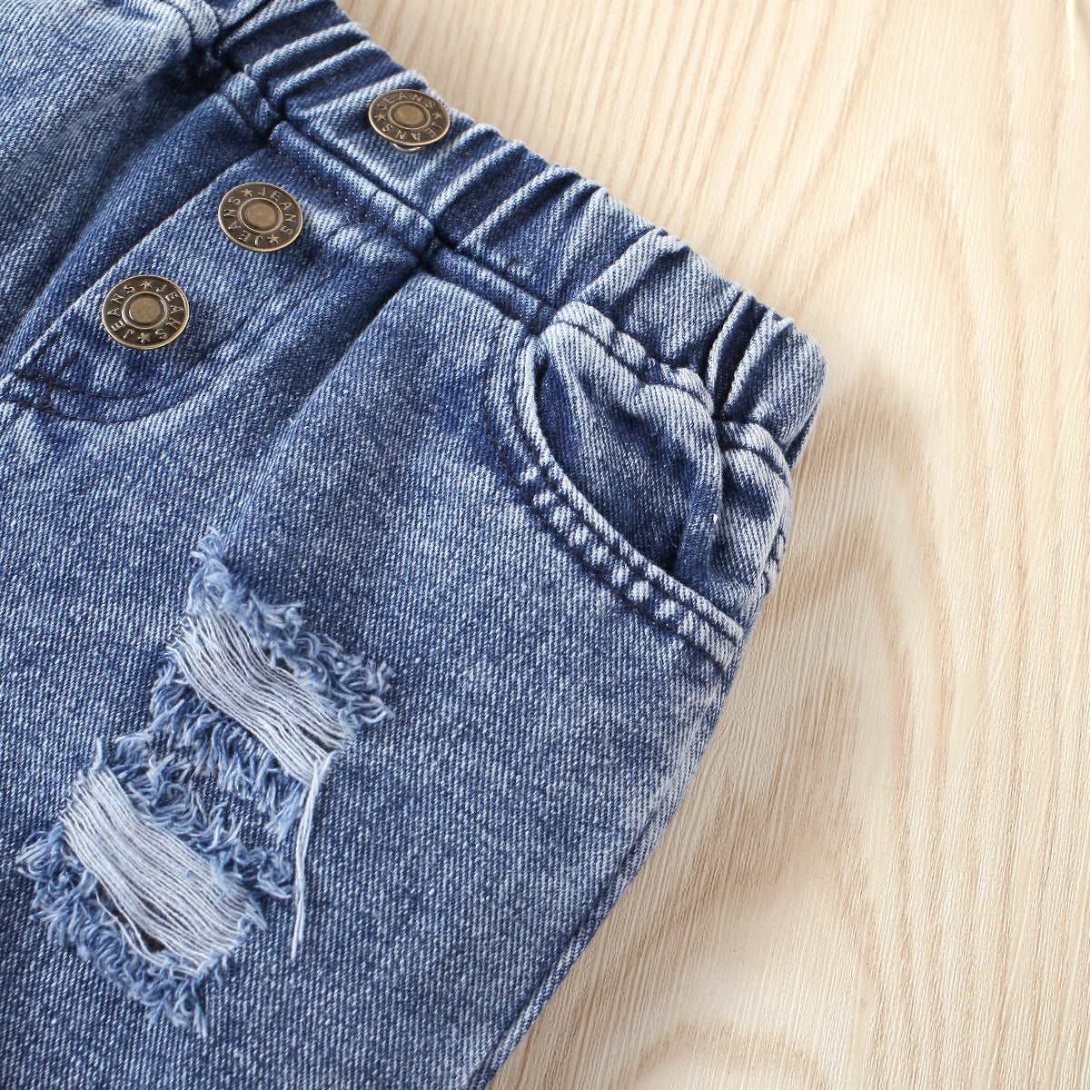Baby Girl Solid Color Sleeveless Top and Denim Trousers Two-piece Outfit Set - ChoreGirl